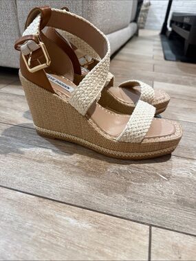 Steve Madden Cream Braided Espadrille Wedge Sandals
